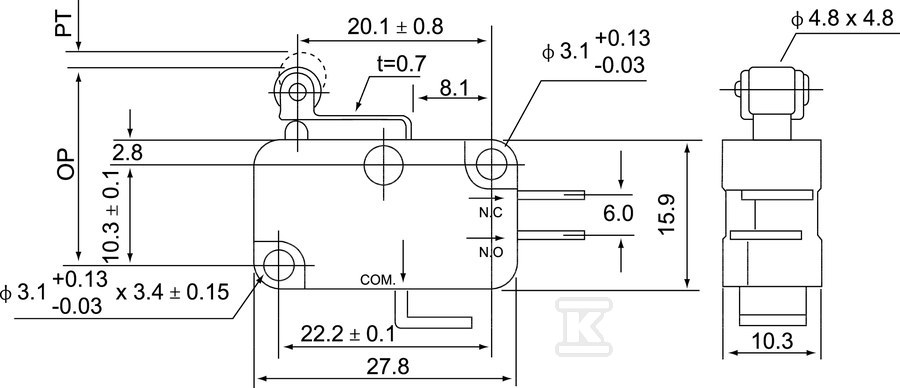 Krátká páka miniaturního konektoru - MSV\104C